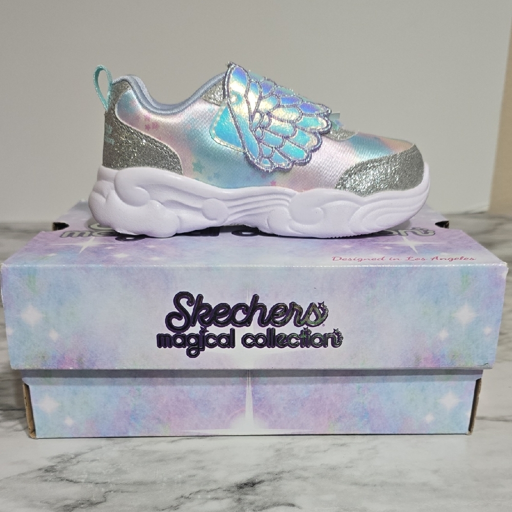 Skechers Kids' Silver and Blue Winged Sneakers